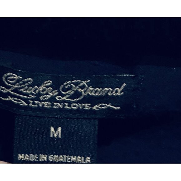 Lucky Brand Top Womens Medium Navy Blue Floral Graphic Tee Lightweight Boho - Picture 5 of 8